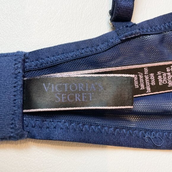 NWOT Victoria's Secret Bra 32DD Unlined Balconet Blue Mesh Lace B1460 - Picture 8 of 9